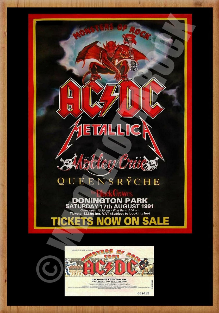 AC/DC Monsters Of Rock 1991 Donington UK Concert Poster + ticket