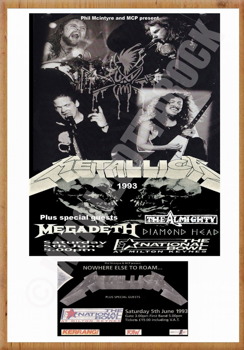 Metallica Vintage Concert Poster Milton Keynes UK 1993 + Ticket