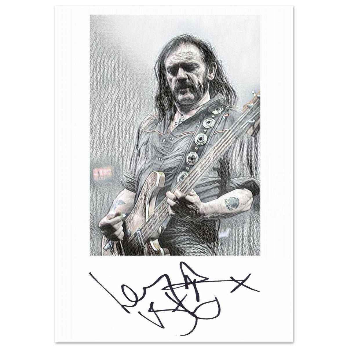 Lemmy Kilmister Pencil Sketch with replica autograph Classic Semi-Glos ...