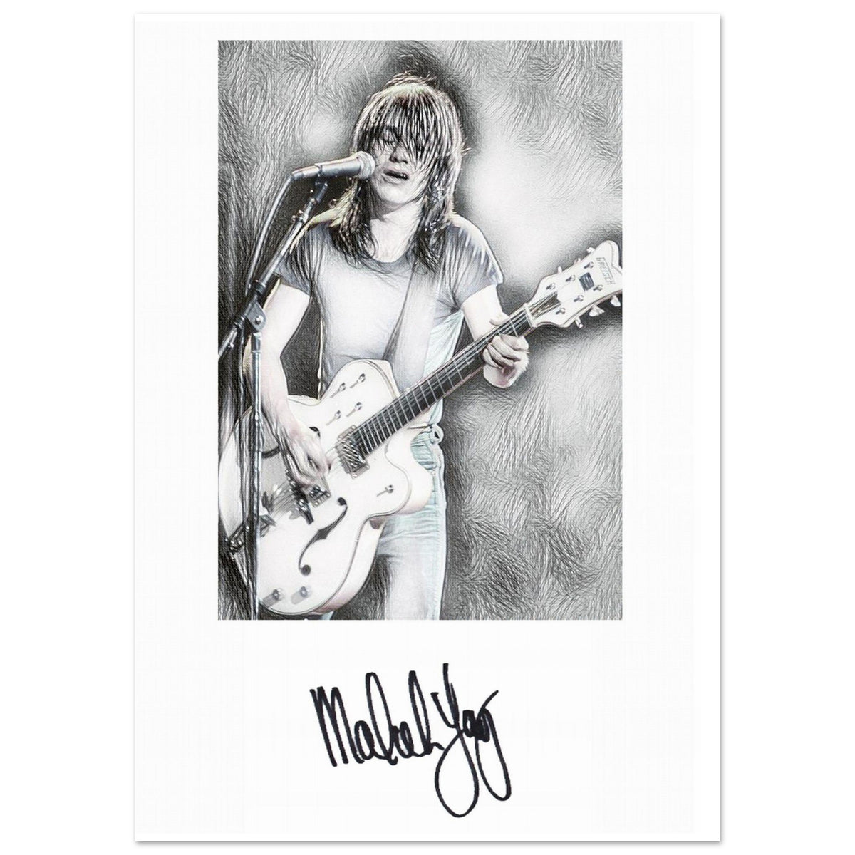Malcolm Young AC/DC Pencil Sketch with replica autograph Classic Semi ...