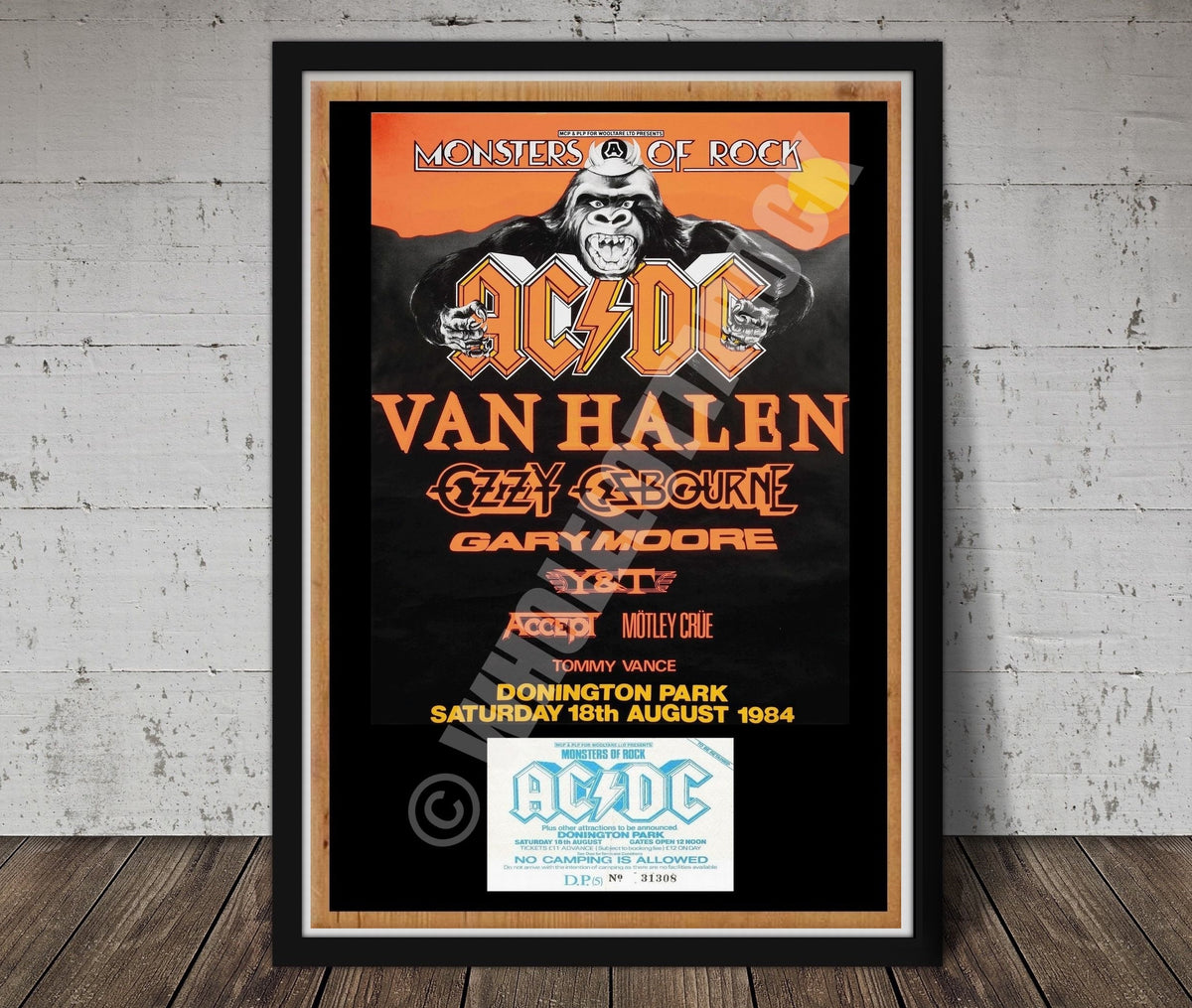 AC/DC Vintage Concert Poster Donington UK 1984 + Ticket Reproduction P ...