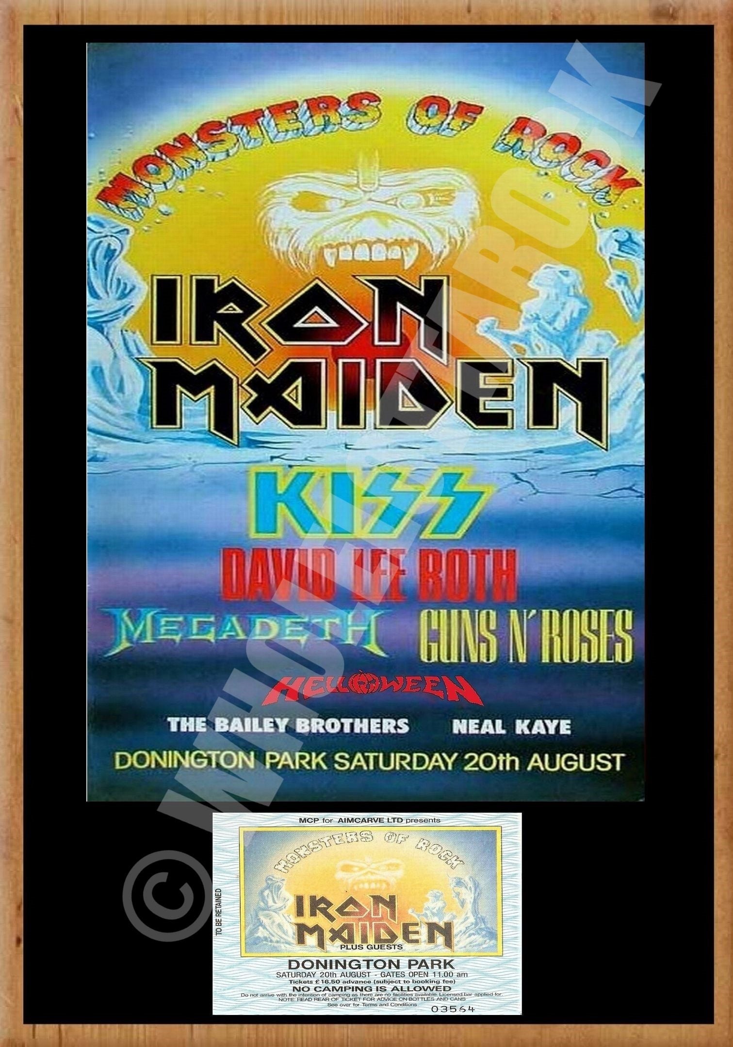Iron Maiden Vintage Concert Poster Donington UK 1988 + Ticket