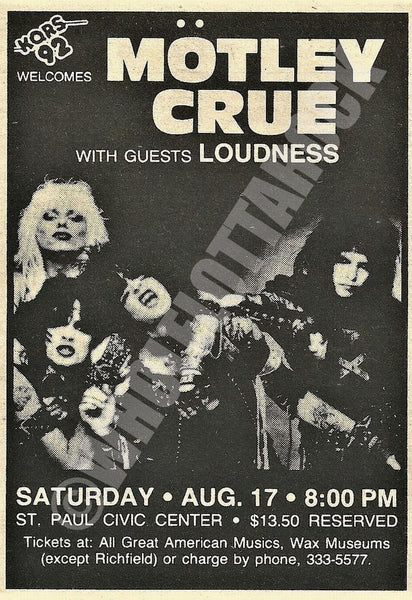 Motley Crue Vintage Concert Poster ST. paul Civic Center 1985 Reproduction Print