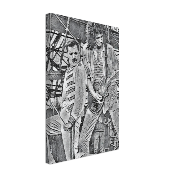 Freddie Mercury and Brian May on stage Slane Castle 1986 Sketch Print Slim Canvas