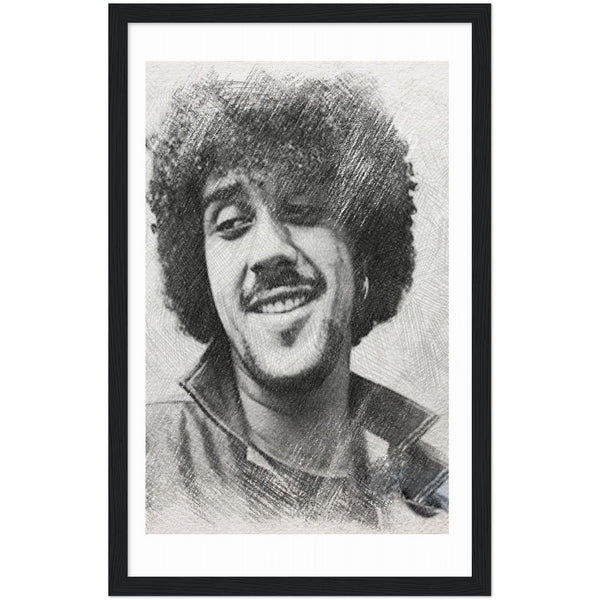 Phil Lynott Pencil Sketch  Classic Semi-Glossy Paper Wooden Framed Poster